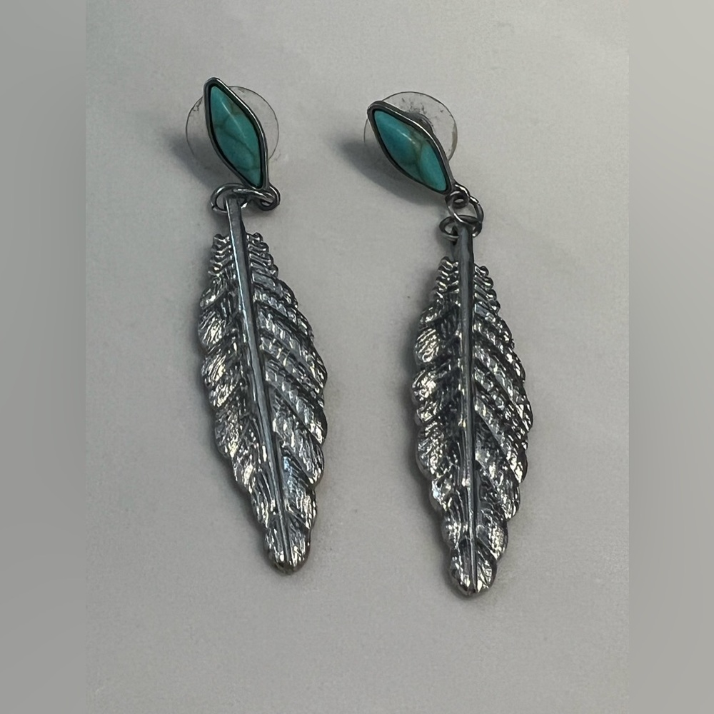 Native Feather Turquoise Earrings